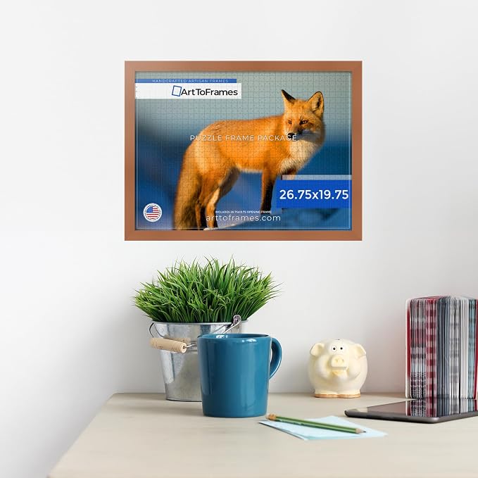 ArtToFrames Puzzle Frame for Buffalo Games 1000 Piece Jigsaw Puzzles, 26.75x19.75 Inch (68x50 cm), Burnt Umber Engineered Wood with Economy Acrylic, Ready to Hang Puzzle Display