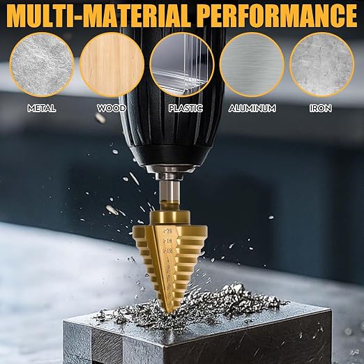 Titanium Step Drill Bit - 4241 HSS Step Bit with Two Straight Grooved, 1/4" to 1-3/8" Step Bit for Metal, 10 Sizes HSS Step Drill Unibit for Metal, Aluminum, Wood & Plastic
