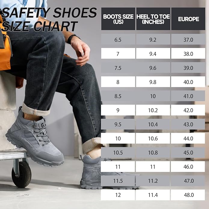 GUSAYEX Steel Toe Boots for Men Puncture Resistant Safety Work Boots with Kevlar Midsole Industrial Lightweight Men's Work & Utility Protective Shoes for Construction Warehouse Factory