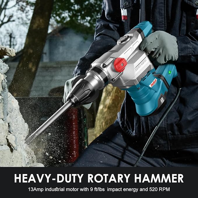 ENEACRO SDS-Max Heavy-Duty Rotary Hammer Drill, 9 Ft.lbs, 3 Functions | Safety Clutch & Vibration Control, 1-9/16" Drilling Capacity in Concrete, Includes Chisel, Includes Drill Bit