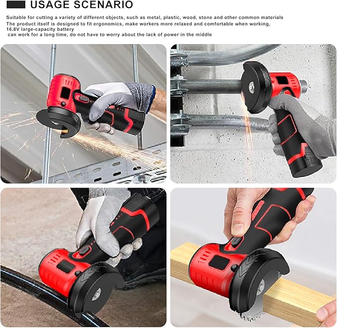ZFULVO Brushless Cordless Angle Grinder Kit, 19500rpm Mini Electric Angle Grinding Tool with 2x16.8V 2000mAh Battery and 6-Cutting Discs, Grinder Handheld Cutter for Metal Wood
