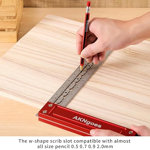 Precision Woodworking Square, Stainless Steel Square with Shoulder Lip, Self Standing for Quick Measurement, Built in Scribe Notches, Framing Tool for Professional Carpentry Use-12 Inch