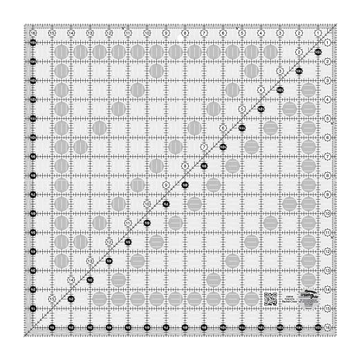 Creative Grids Quilt Ruler 16-1/2in x 16-1/2in Square – CGR16 – Made in USA, Non-Slip Grip Acrylic Quilting, Sewing, Crafting, Patchwork Ruler for Measuring & Cutting Fabric
