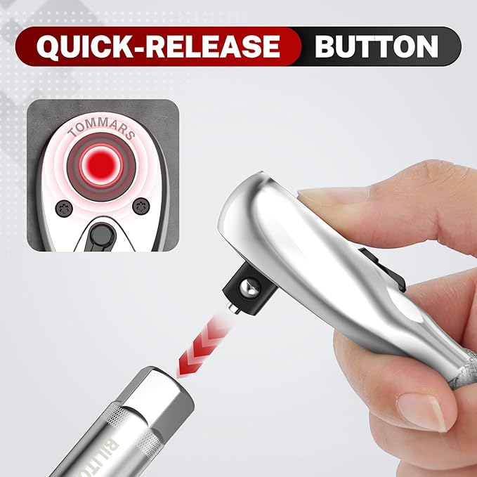 TOMMARS 3/8-Inch Drive Stubby Ratchet Mini Ratchet Quick-Release Head 72-Tooth Gift for Men Mechanic Hand Tools