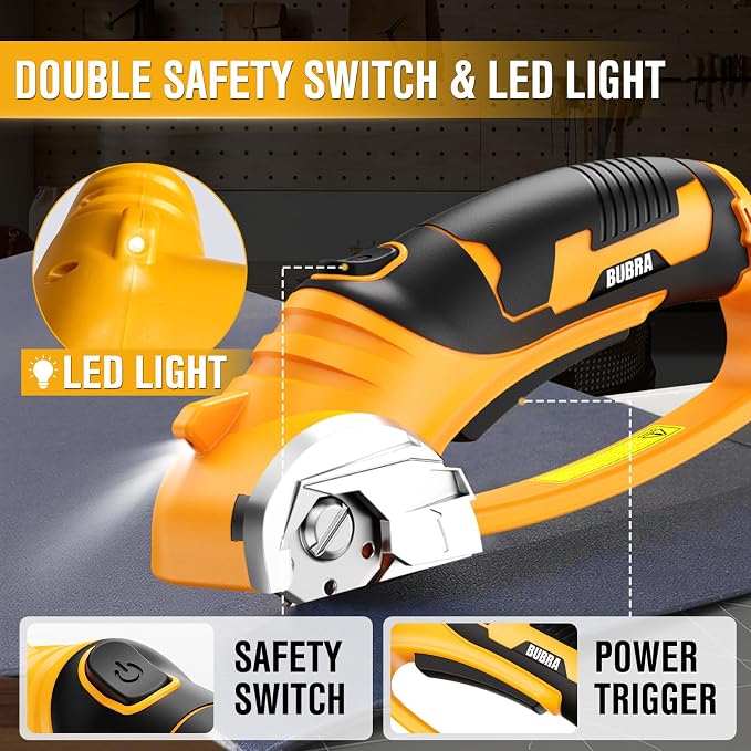 Cordless Electric Scissors 4V Rechargeable Cardboard Cutter with 4 SK5 Blades, 2000mAh Battery, LED Light, Electric Box Cutter 1/3” Cutting Capacity Power Cutter for Fabric Carpet Leather - Yellow