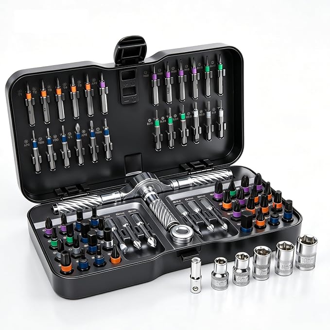 VMAN Ratchet Screwdriver Set, magnetic Screwdriver sets, S2 Steel Bits, DIY Combination Flexible Shaft, Suitable for Furniture Assembly, Precision Electrical Appliance Repair, Bicycle Tools