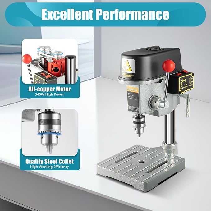 Mini Electric Bench Drill Stand, 3-Speed Benchtop Drill Press, 110V Low Noise Benchtop Variable Speed Drill Press Electric Bench Drilling Machine for DIY