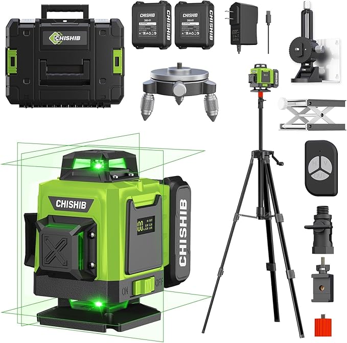 16 Lines Green Laser Level Kit -4x360° 4D Self-Leveling Cross Line Laser Level, Rotary Base and Accessories for Construction, Home Improvement and Picture Hanging,(Safety Class ll, <1mW power output.)
