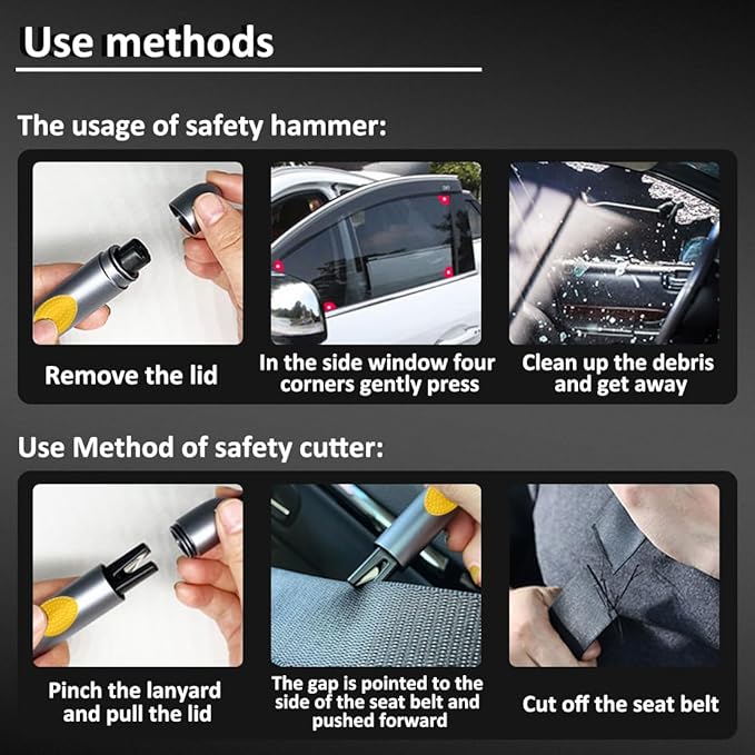 smosun Safehammer - 2026 Upgraded Safe Hammer Glass Breaker Under Water, Car Hammer Seatbelt Cutter Window Breaker Emergency Escape Tool,Free Antiskid, Safehammer Glass Breaker for New Cars (2PCS)