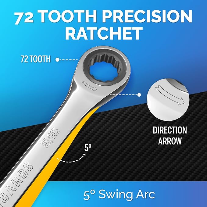 Ratcheting Wrench - Slim Profile - Ratchet Wrench, 15/16" Wrench Set