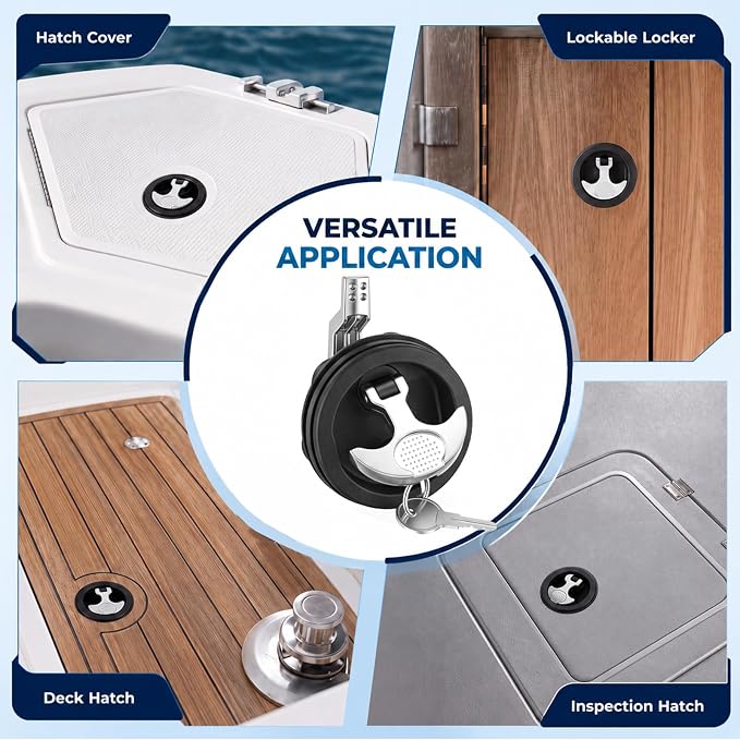 Shimeyao Boat Hatch Latch T Handle with Keyed Lock 2-1/2 Inch Marine Grade Nylon Zinc Alloy Cam Latch Non-Locking Flush Mount Deck for Boat Hatch Compartment Cabinet Door Replacement