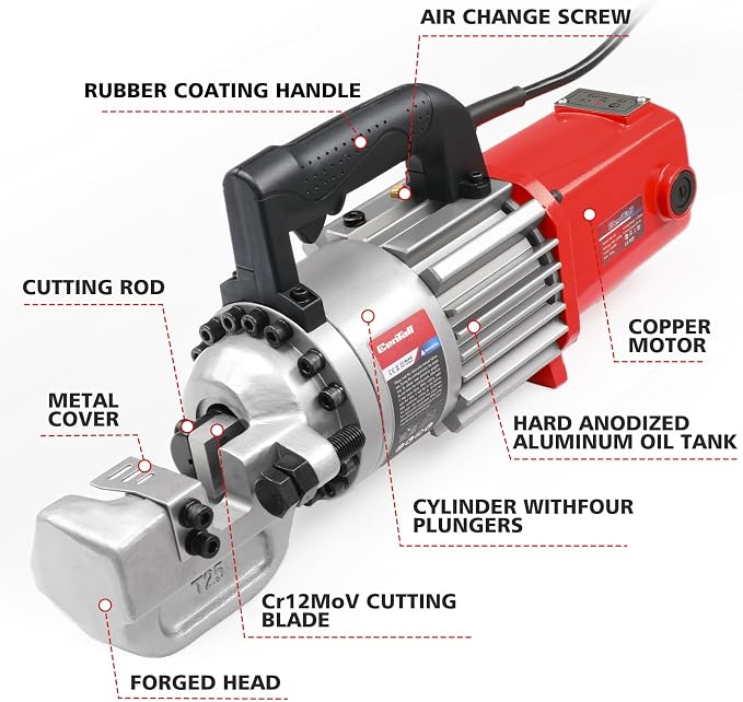 1" Electric Hydraulic Rebar Cutter 2-3S Cutting Speed Portable Rebar Cutter Cutting Rebar 4-25mm #8 120v/60hz (RC25)