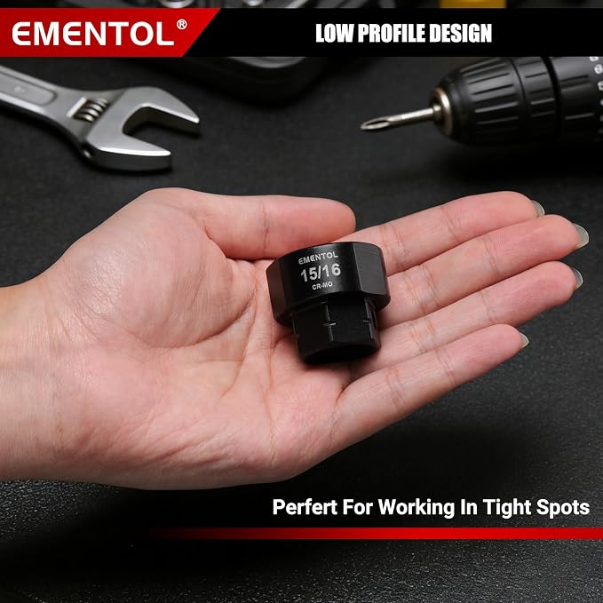 EMENTOL 1/2" Drive Low Profile Nano Impact Socket Set, SAE 3/8"-1", 11PCS Stubby Sockets, CR-MO Steel, No Skips Sizes, with Plastic Case