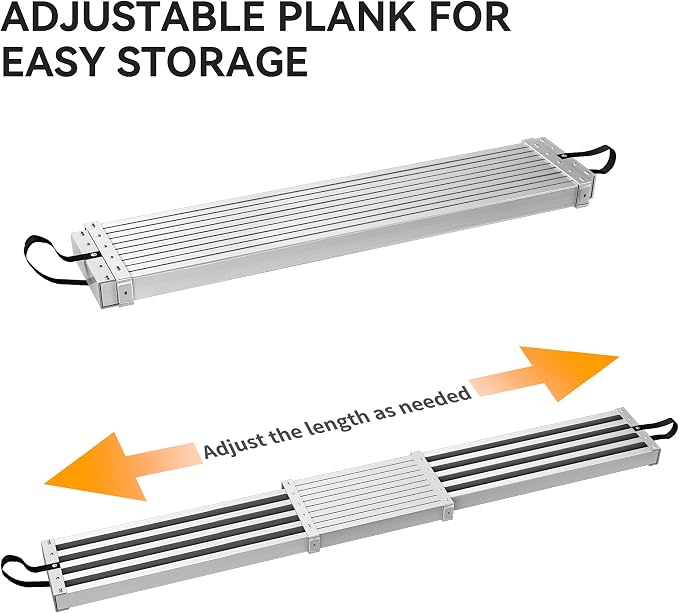 YINTATECH Extendable Aluminum Plank, Upgraded Ladder Scaffolding Planks, 6-9 ft Adjustable Length, 12.5 in Wide, Telescoping Work Plank with Skid-Proof Platform, 440lbs, Silver