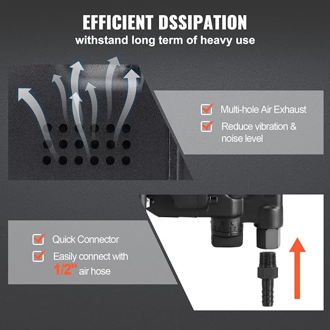VEVOR 1 Inch Air Impact Wrench Up to 2730 ft-lbs Reverse Torque | Pneumatic Driven, Forward/Reverse Control, Lightweight with 2 Handles, Ideal for Heavy Duty Repairs and Maintenance