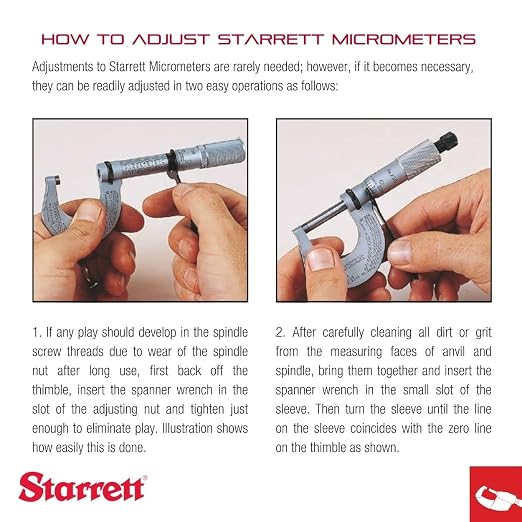 Starrett Outside Micrometer with One-Piece Spindle, Satin Chrome Finish and Advanced Sleeve Design - Quick and Easy Adjustment, 0-1"Range, .0001" Graduation - T436.1XRL-1