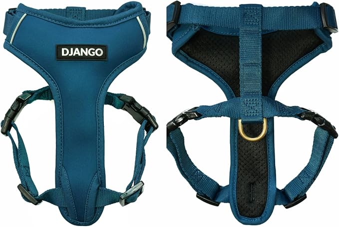 Adventure Dog Harness - Stylish and Durable Large Dog Harness for Outdoor Adventures and Everyday Wear - Indigo Blue Neoprene Adjustable Harness for Dogs with Reflective Piping & Brass D-Ring