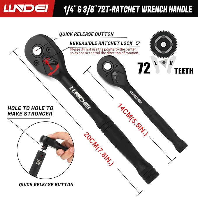 LLNDEI 1/4 & 3/8" Drive Impact Socket Set 186Pcs SAE/Metric | CR-V Deep & Shallow Sockets, Ratchet, Spark Plug Socket, Bits, for Auto Repair Shop, Garage, Engine Rebuilding & DIY Projects