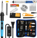 FEITA Soldering Iron Kit for Electronics, 14 in 1 Welding Tools Kit with Switch 80W LCD Adjustable Temperature Solder Iron, 2 Solder Wire, Flux, 5 Soldering Tips, Desoldering Pump, Stand, Tweezers