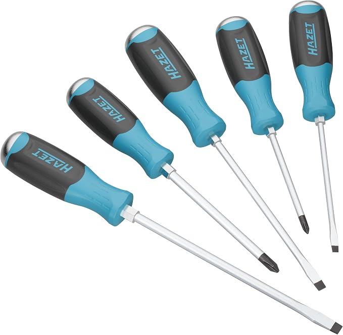Hazet 811S/5 Slotted and Phillips Screwdriver Set with 3K Handles and Striking Caps, 5 Pieces