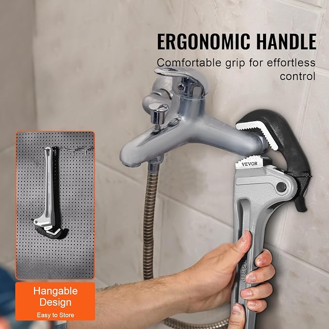VEVOR Pipe Wrench, 18" Aluminum Straight Pipe Wrench, Automatic Jaw Adjustment, Adjustable Plumbing Wrench, Easy to Carry, Ergonomic Handle, Hangable Design, for Water Pipes, Automotive Repairs