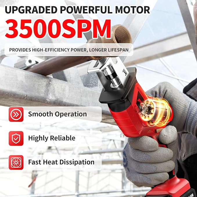 FULLYEA Reciprocating Saw Cordless, 0-3500SPM Power Reciprocating Saw with 4 Saw Blades, Tool-Free Blade Change, Variable Speed Electric Reciprocating Saws for Woods/Metal/Plastic Cutting