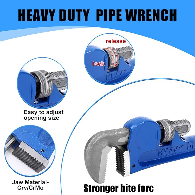 Gisafai 36" Straight Heavy Duty Pipe Wrench Set Plumber Adjustable Water Alloy Steel Grip Plumber's Wrench Plumbing Tools, Blue