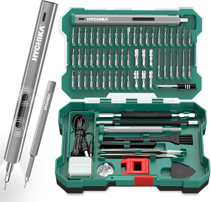 HYCHIKA Mini Electric Screwdriver,Precision Screwdriver Set with 46 Magnetic Bits, Cordless Screwdriver with LED Light, Magnetic Storage,Repair Tool Set for Phone Camera Laptop Watch