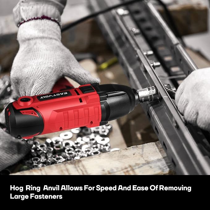 Eastvolt 800W Electric Impact Wrench, Heavy Duty 7.5 Amp Corded Max Torque 450 Ft-lbs 3400 RPM, 1/2 Inch with Hog Ring Anvil (Pack of 4)