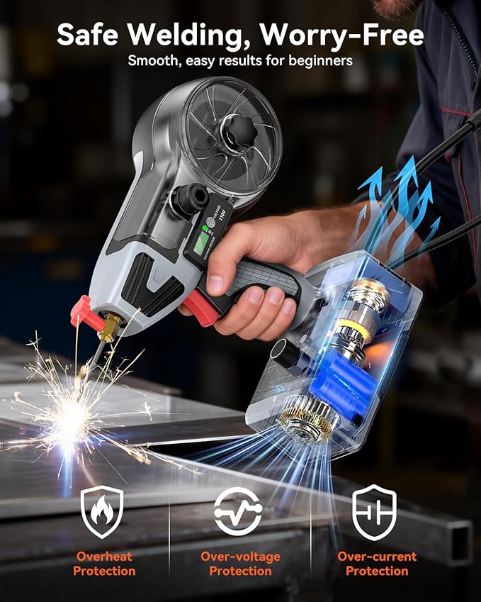 2 in 1 MIG and Stick Welder: 250A Handheld Portable Welding Machine, 110V Gasless Flux Core Wire Feed Welder & MMA ARC Welder Gun, 3.97lb w/LCD Display, for .032"/.040" Wire and 3/32"-1/8" Rod