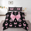 Feelyou Cute Black Pink Bowknot Kids Comforter Set Full Size Love Hearts Bow Bedding Set Girly Bow Tie Duvet Quilt for Kids Boys Girls Bedroom Decor Microfiber Ultra Soft Breathable