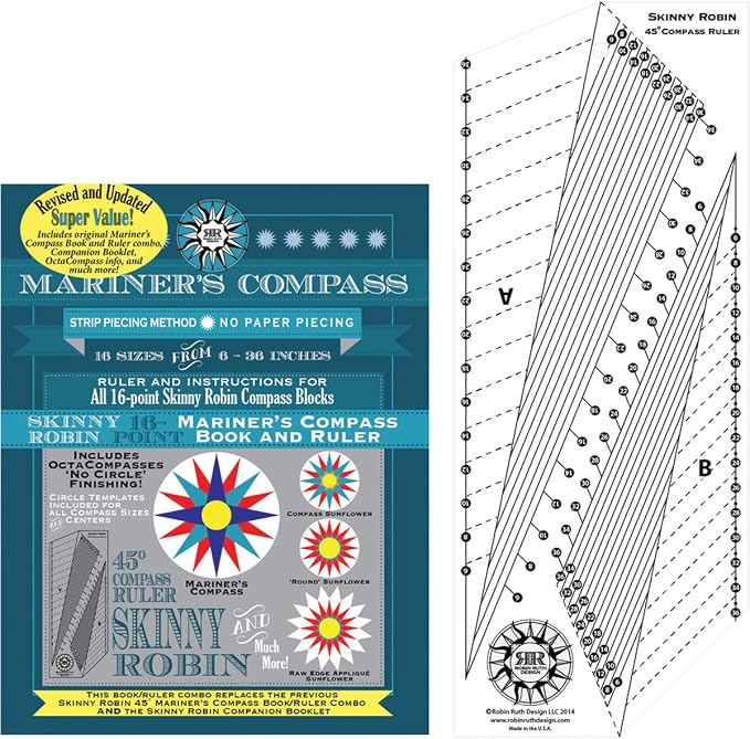 Skinny Robin 16 Point Mariners Compass Book and Ruler Combo