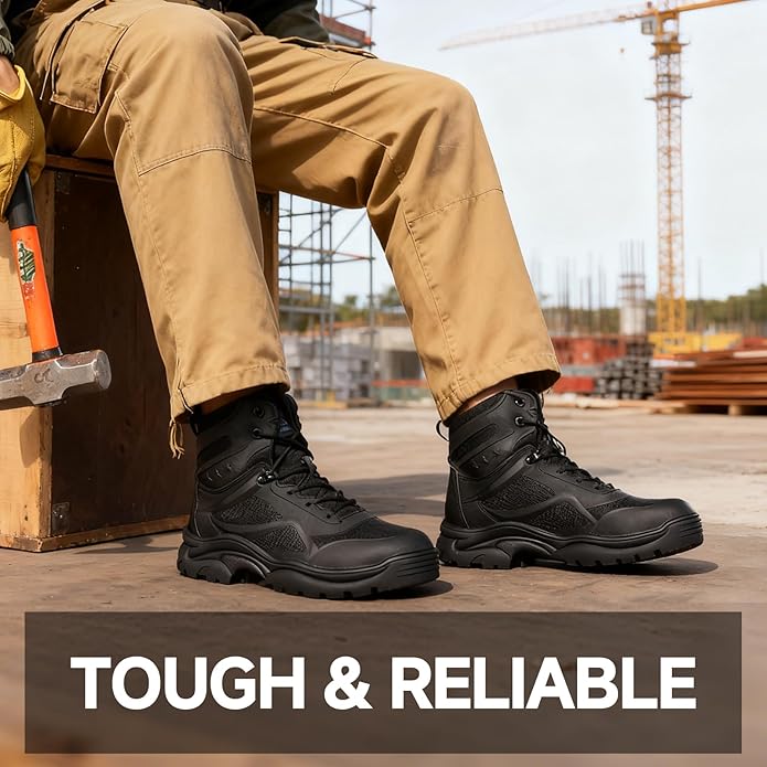 Steel Toe Boots for Men Work Boots for Men Breathable High Top Work Shoes Lightweight Indestructible Safety Shoes Industry Construction Safety Footwear