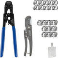 EFIELD Pex Cinch Clamp/Ear Hose Clamps Crimping Tool for Stainless Steel Clamps Sizes from 3/8" to 1" with Metal Pipe Cutter 20pcs 1/2" and 10 pcs 3/4" Clamps Suit all US F2098 Standards,(TOOL003)