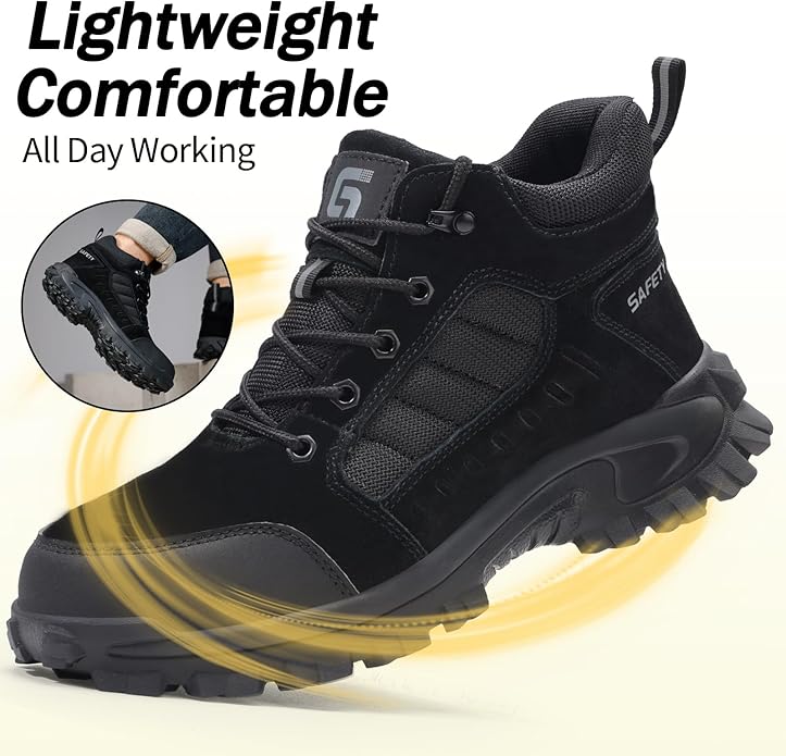 GUSAYEX Steel Toe Boots for Men Puncture Resistant Safety Work Boots with Kevlar Midsole Industrial Lightweight Men's Work & Utility Protective Shoes for Construction Warehouse Factory