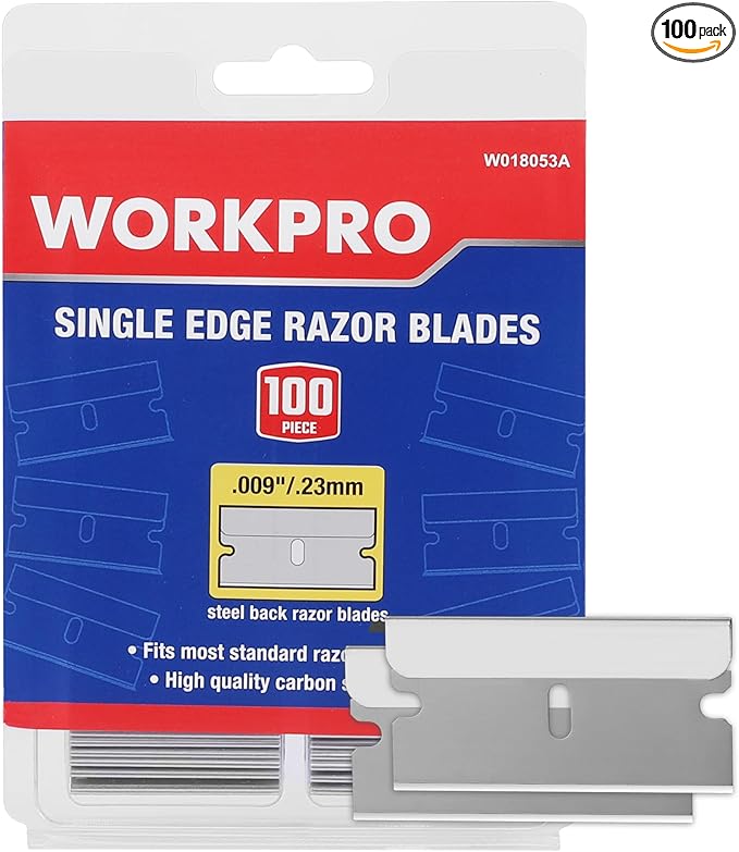 WORKPRO 100-Pack Single Razor Edge Blades, Industrial Scraper Blade, High Carbon Steel One Edge Razor Blades
