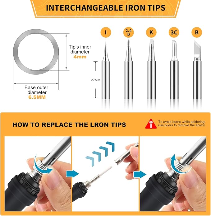 Soldering Iron Kit Electronics, 60W Adjustable Temperature Welding Tool, 5pcs Soldering Tips, Desoldering Pump, Soldering Iron Stand, Tweezers