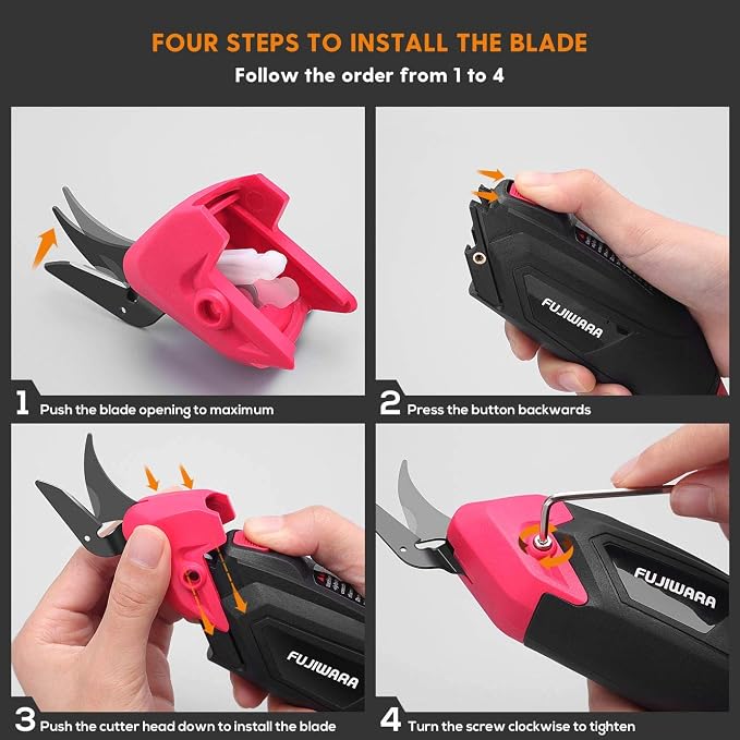 FUJIWARA Electric Scissors, 1 Rechargeable Lithium Battery and 2 Cutter Blades, Cordless Shears Cutting Tool for Fabrics/Canvas/Carpets/Leather/Cardboard/Other Thin Materials Red