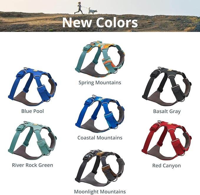 Ruffwear, Front Range Dog Harness, Reflective Soft Padded Everyday Harness with Dual Leash Clips, Adjustable and Lightweight Fit for Training or Walking for All Dogs, Pink Mountains, XX-Small
