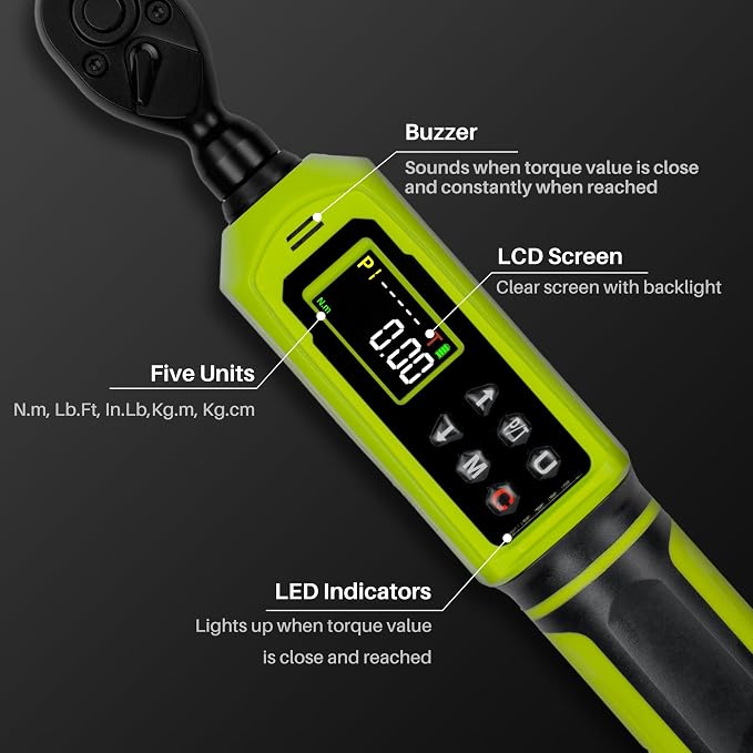 Digital Torque Wrench 1/4" Drive-4-266In.Lb for Bike Motorcycle | Electric Torque Wrench(0.45-30N.m),Vibration Buzzer LED Indicator,±2% Accuracy 5 Units for Precision Parts Engine DIY