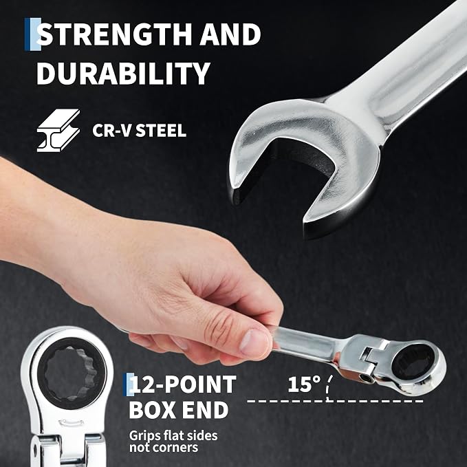 Garvee 16 Piece Metric Ratcheting Wrench Set Combination Ratcheting Wrench | 72-Tooth 5° Swing Arc CR-V Steel | Metric 8-24mm Complete Coverage for Automotive Repair, Mechanical Maintenance DIY Project