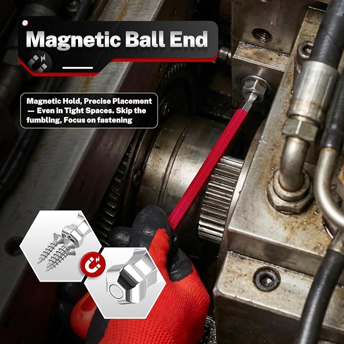 TOMMARS Allen Wrench Sets, SAE, Metric & Torx, Magnetic Ball End T-Handle | Magnetic Ball End, S2 Steel, T-Handle, SAE(1/16"-3/8"), Metric(1.5mm-10mm), TORX(T10-T50)
