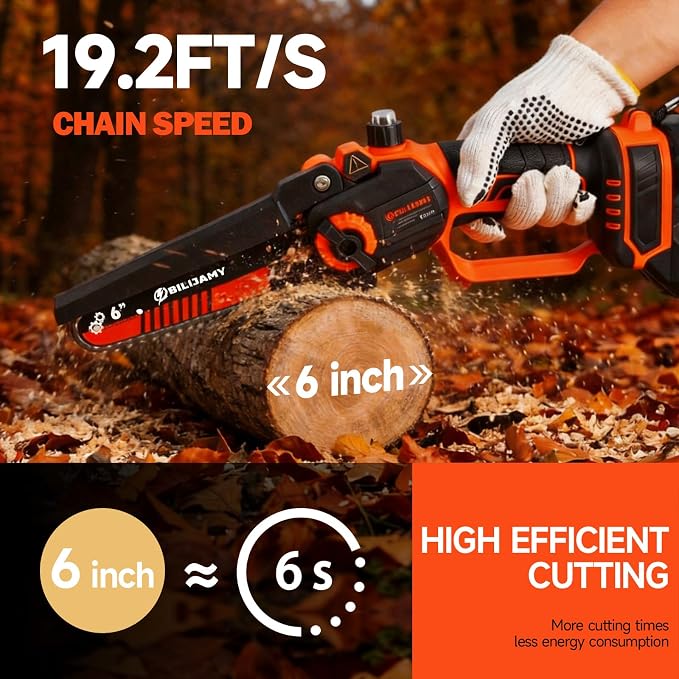 Chainsaw Cordless, 6 Inch Portable Electric Chainsaw-2.0Ah Battery | Battery Powered Handheld Power Chain Saw with Fast Charger, for Trees Branches Trimming, Wood Cutting, Courtyard, Household