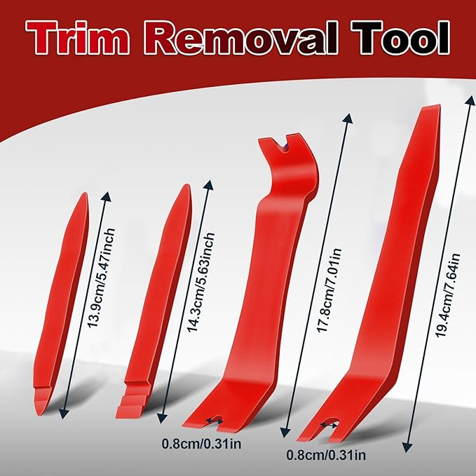 Keze 7 Pcs Auto Trim Removal Tool Kit for Car Panel Dashboard Door Clips and Upholstery with Plastic Pry Tool & Clip Pliers – No Scratch Design Professional Automotive Repair Tools Set, Red