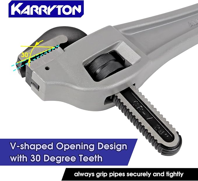 24 Inch Aluminum Offset Pipe Wrench, 4"/101mm Adjustable Jaw Capacity, Heavy Duty Plumbers Wrench with Drop Forged Steel Jaw(CR-V), Perfect Plumbing Tool Exceed GGG Standard