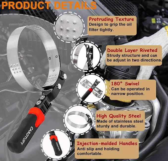 7pcs Oil Filter Wrench Set, Stainless Steel Adjustable Oil Filter Removal Tool Set 2-1/16"-5-1/4", Oil Wrench Tool Set with Oil Funnel for Automotive Oil Change