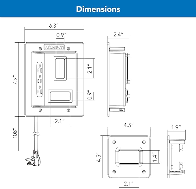 Mount-It! Kit ocultacables de TV para pared con alimentación empotrada – Triple toma de corriente, cable de 2,7 m y sierra de mano – Gestión de cables fácil y segura para configuraciones de TV y cine en casa organizadas