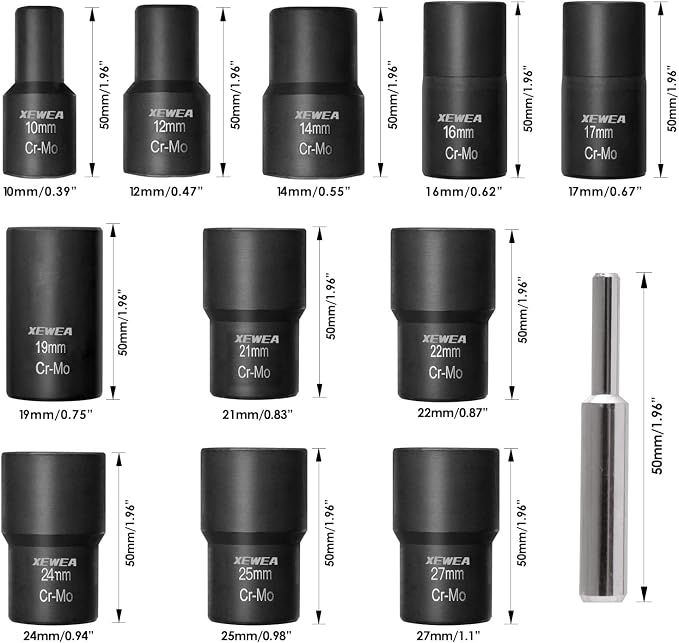 XEWEA 12PCS 1/2-Inch Drive Lug Nut Remover Set, Wheel Lock Removal Kit | Stripped Wheel Lock Removal Extractor, Cr-Mo Twist Socket Kit, For Removing Damaged, Frozen, Rusted, Studs