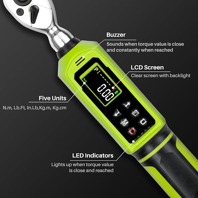 Digital Torque Wrench 1/4" Drive-4-266In.Lb for Bike Motorcycle | Electric Torque Wrench(0.45-30N.m),Vibration Buzzer LED Indicator,±2% Accuracy 5 Units for Precision Parts Engine DIY