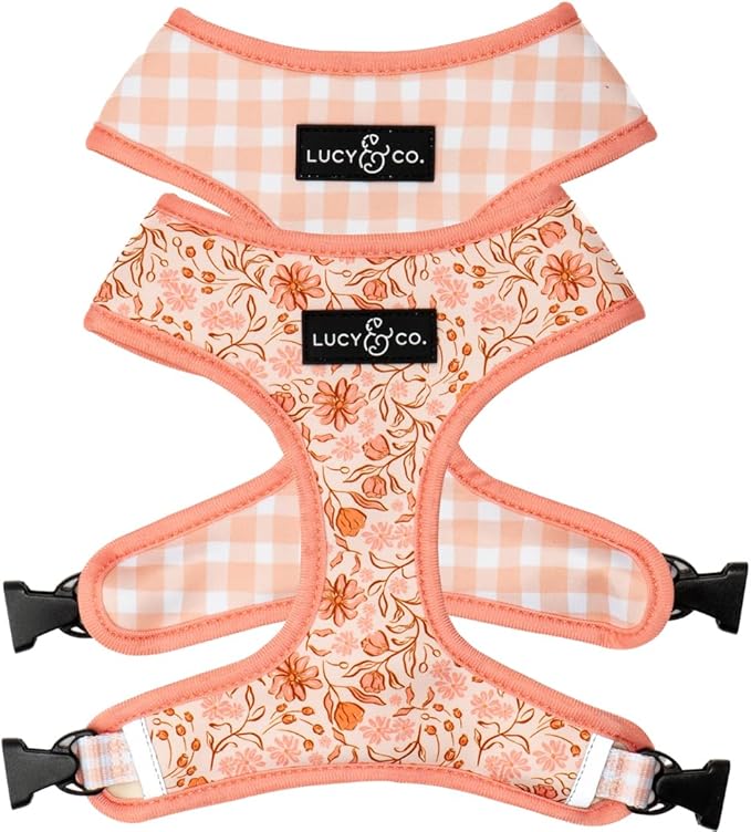 Lucy & Co. Reversible Dog Harness - Water-Repellent Neoprene, Dual-Print Design, Easy Swap Style, Adjustable Comfort Fit - Woodland Wildflowers Reversible Harness - Small